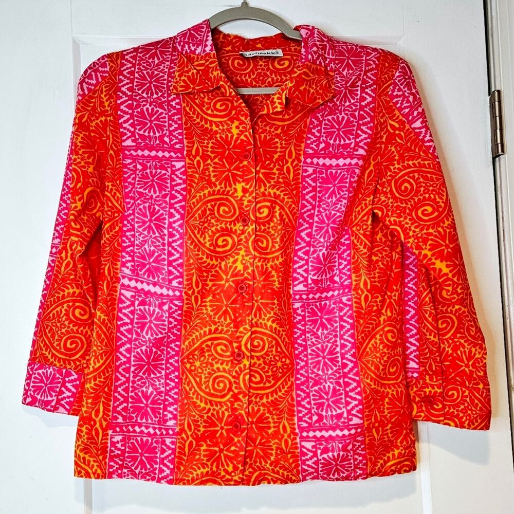 Marimekko Pink & Orange Printed Cotton Button Front Blouse